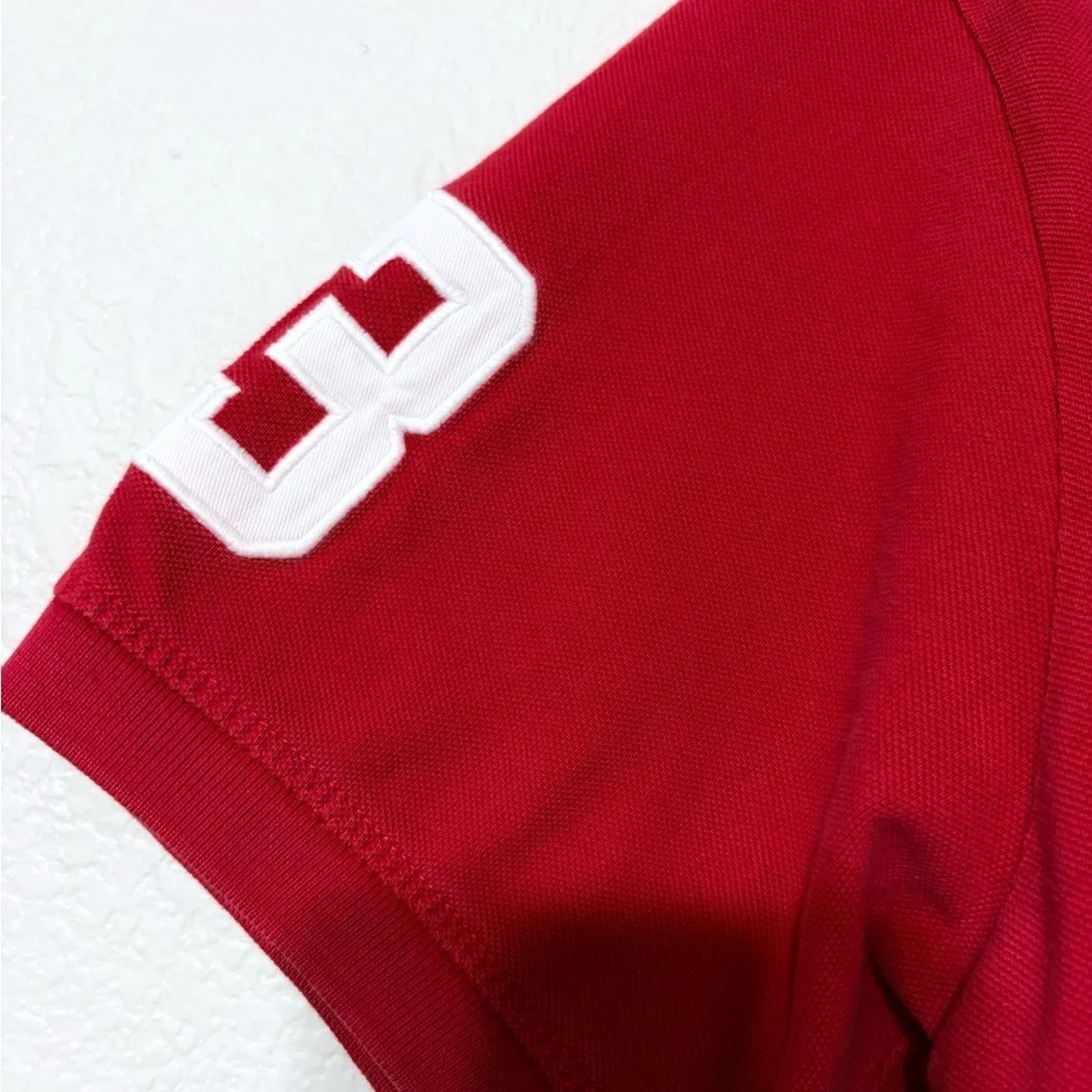 Vintage Polo Ralph Lauren Rugby Red Shirt with Navy Accents Big Pony #3 Sleeve